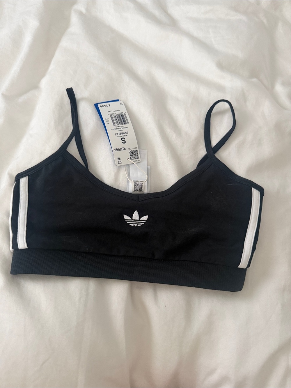 adidas Black Bralette with White Side Stripes
